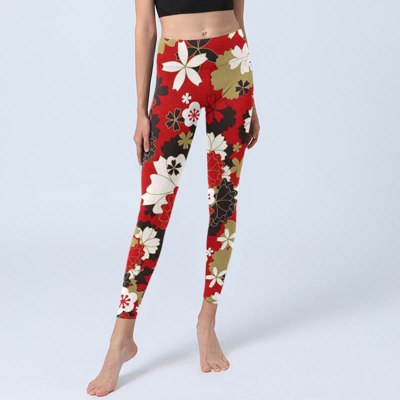 Buddha Stones Cherry Blossom Petals Pattern Print Gym Leggings Women's Yoga Pants - image 5