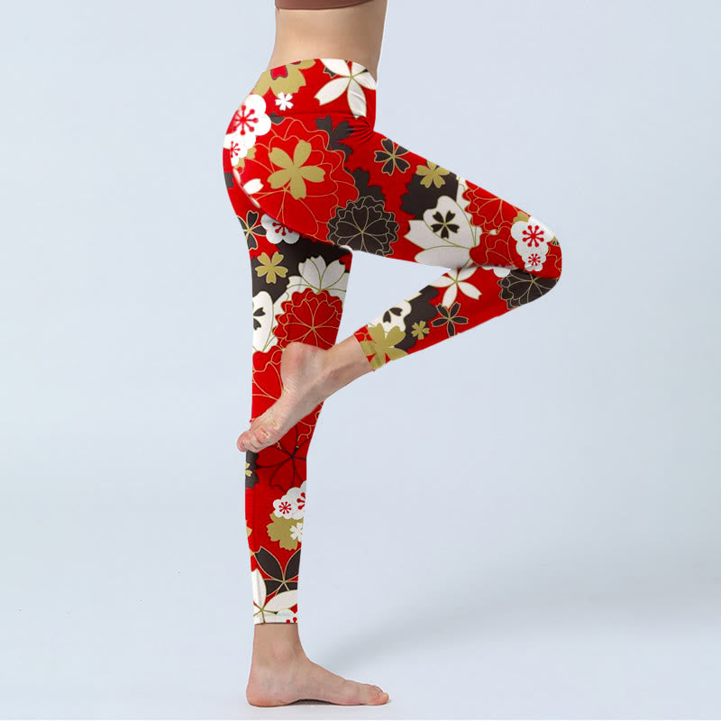 Buddha Stones Cherry Blossom Petals Pattern Print Gym Leggings Women's Yoga Pants - image 4