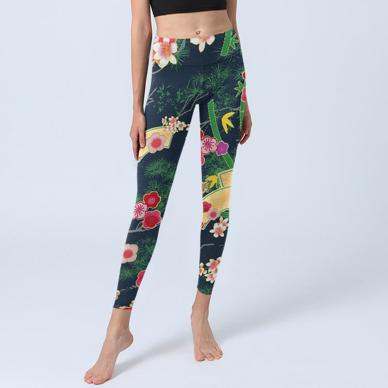 Buddha Stones Cherry Blossoms Bamboo Pine Tree Print Gym Leggings Women's Yoga Pants - image 5