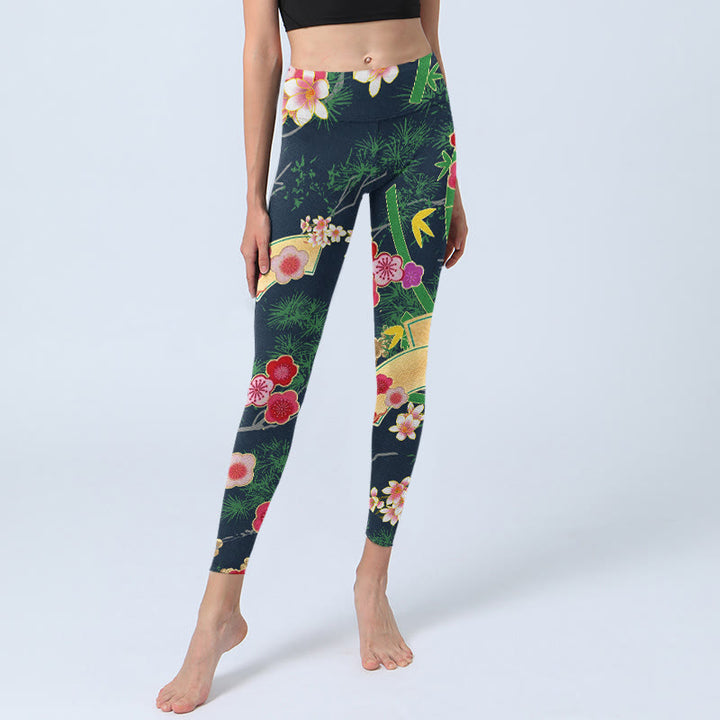 Buddha Stones Cherry Blossoms Bamboo Pine Tree Print Gym Leggings Women's Yoga Pants - image 5