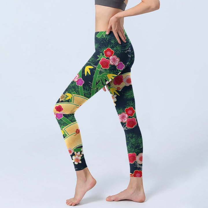 Buddha Stones Cherry Blossoms Bamboo Pine Tree Print Gym Leggings Women's Yoga Pants - image 2