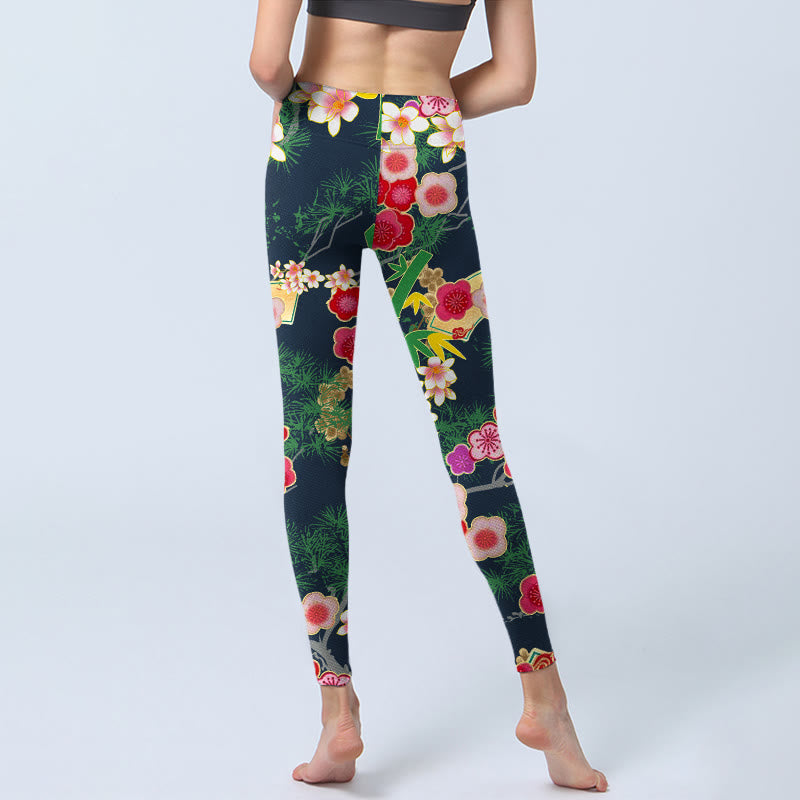 Buddha Stones Cherry Blossoms Bamboo Pine Tree Print Gym Leggings Women's Yoga Pants - image 6