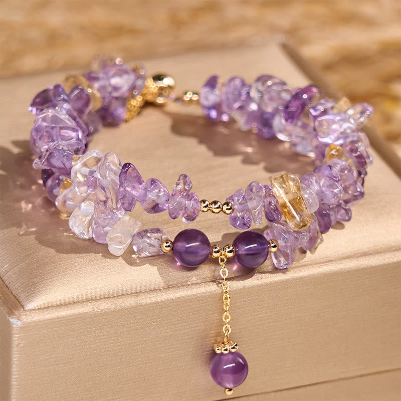 Buddha Stones Irregular Natural Amethyst Citrine Gravel Meditation Double Layer Bracelet - Amethyst(Wrist Circumference:15-16cm) - image 0