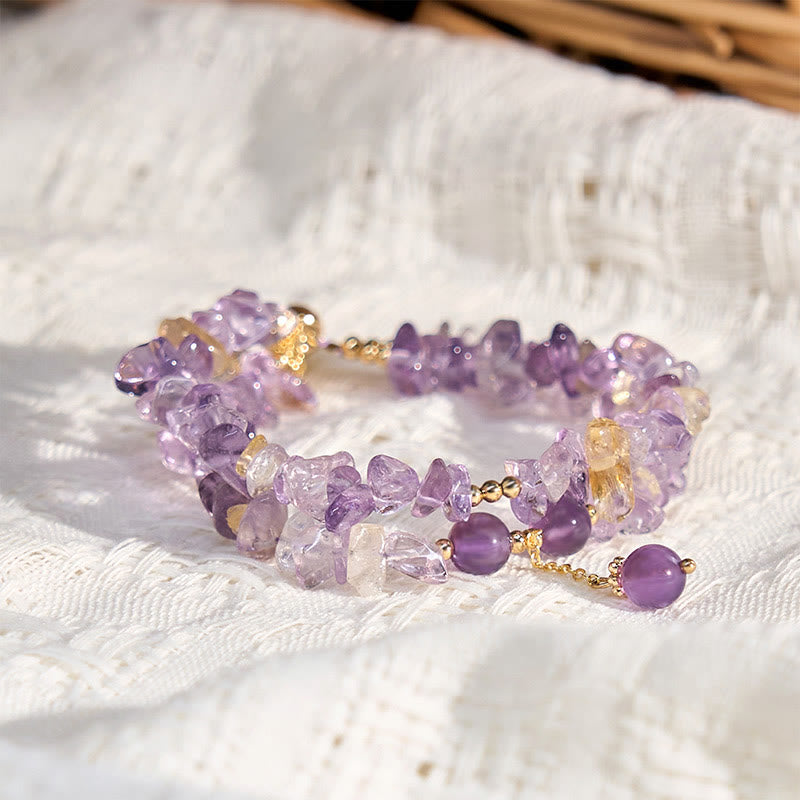 Buddha Stones Irregular Natural Amethyst Citrine Gravel Meditation Double Layer Bracelet - image 3