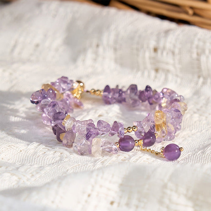 Buddha Stones Irregular Natural Amethyst Citrine Gravel Meditation Double Layer Bracelet - image 3