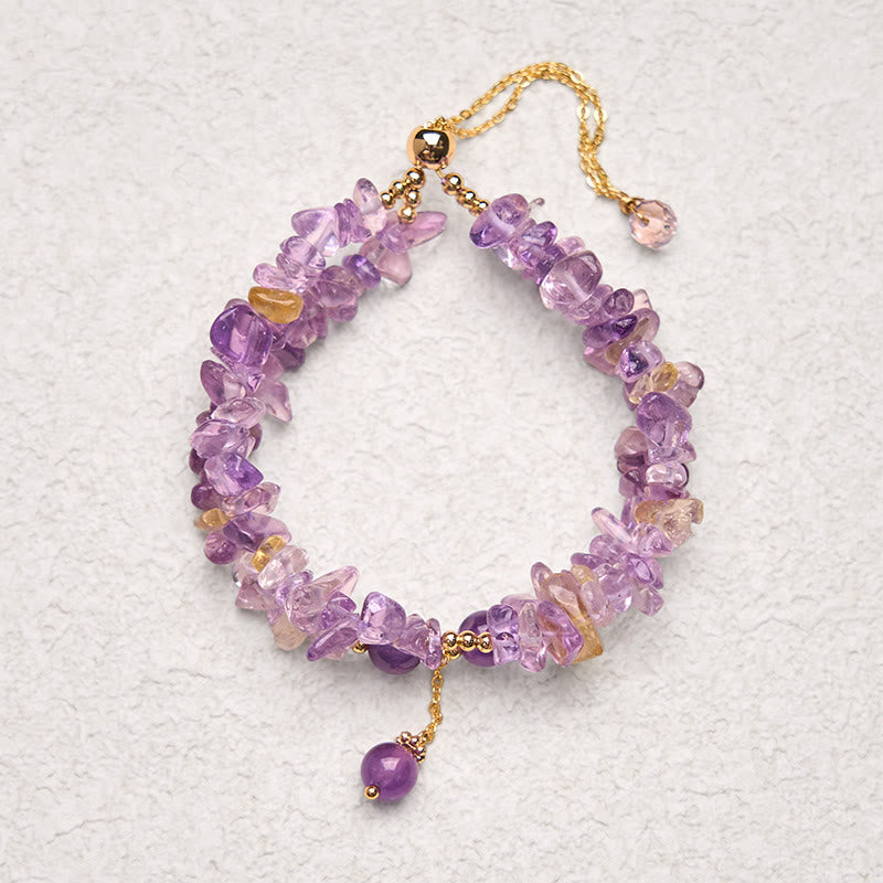 Buddha Stones Irregular Natural Amethyst Citrine Gravel Meditation Double Layer Bracelet - image 4