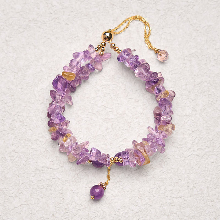 Buddha Stones Irregular Natural Amethyst Citrine Gravel Meditation Double Layer Bracelet - image 4