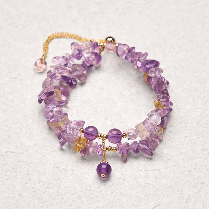 Buddha Stones Irregular Natural Amethyst Citrine Gravel Meditation Double Layer Bracelet - image 2