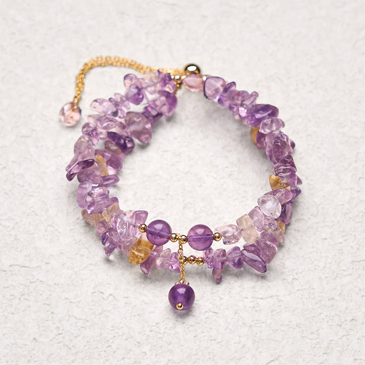 Buddha Stones Irregular Natural Amethyst Citrine Gravel Meditation Double Layer Bracelet - image 2