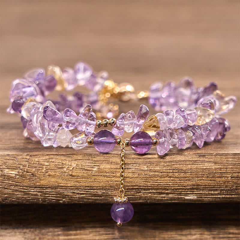 Buddha Stones Irregular Natural Amethyst Citrine Gravel Meditation Double Layer Bracelet - image 1