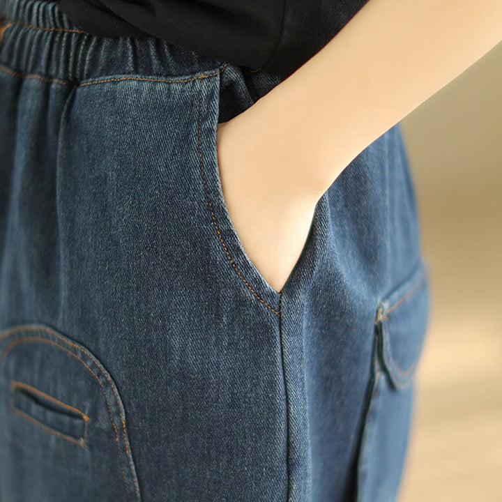 Buddha Stones Casual DarkSlateBlue Plain Drawstring Cotton Women's Harem Pants With Pockets - image 6