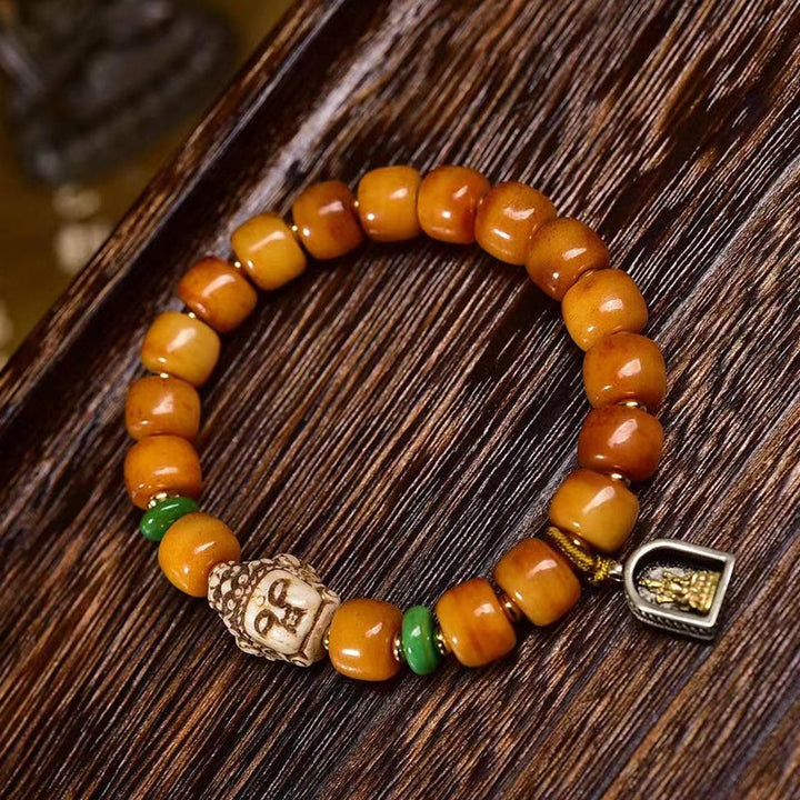 Buddha Stones Natural Tibetan Camel Bone Barrel Beads Buddha Head Luck Protection Bracelet - Camel Bone(Wrist Circumference: 6-6.3in(15-16cm)) - image 0