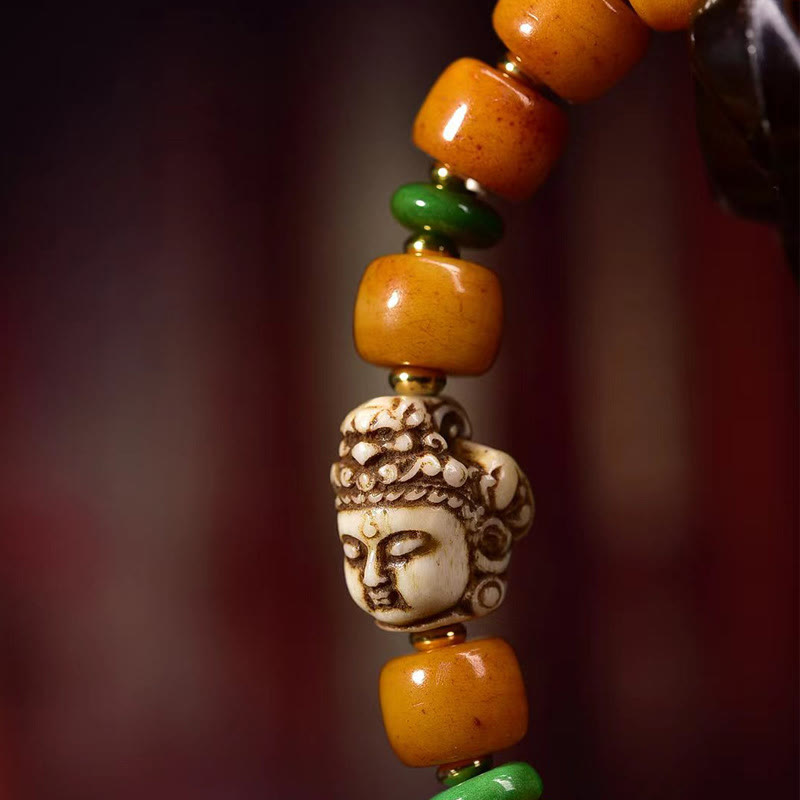 Buddha Stones Natural Tibetan Camel Bone Barrel Beads Buddha Head Luck Protection Bracelet - image 4