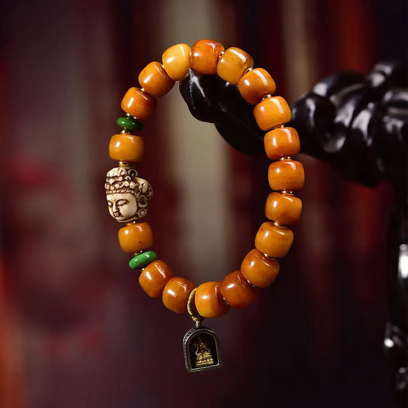 Buddha Stones Natural Tibetan Camel Bone Barrel Beads Buddha Head Luck Protection Bracelet - image 2