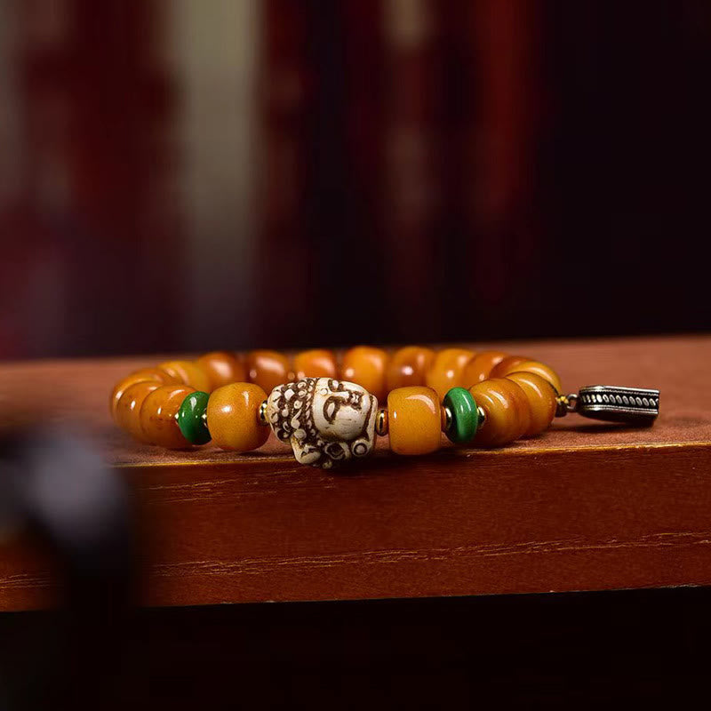 Buddha Stones Natural Tibetan Camel Bone Barrel Beads Buddha Head Luck Protection Bracelet - image 3