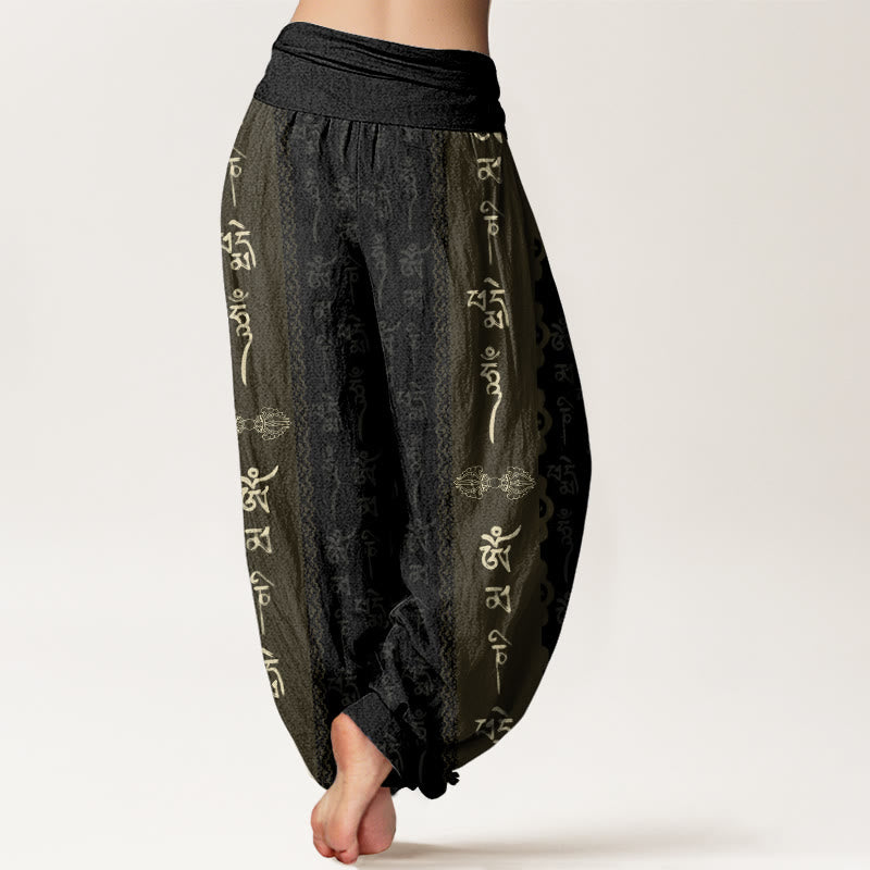 Buddha Stones Om Mani Padme Hum Pattern Women's Elastic Waist Harem Pants - image 1