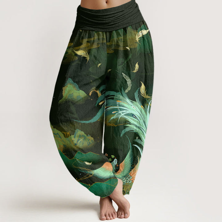 Buddha Stones Phoenix Mountain Cloud Pattern Women's Elastic Waist Harem Pants - OliveDrab - US22,UK/AU26,EU54 (6XL) - image 4