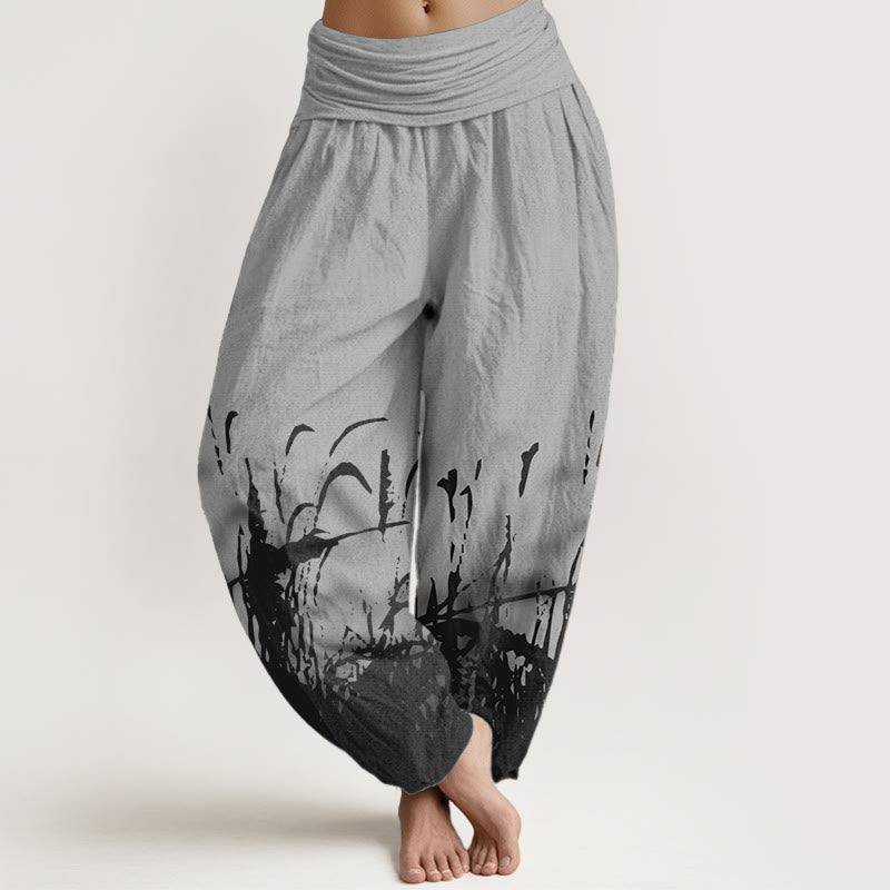 Buddha Stones Pure Cotton Wild Grass Pattern Women's Elastic Waist Harem Pants - Gray - US22,UK/AU26,EU54 (6XL) - image 0