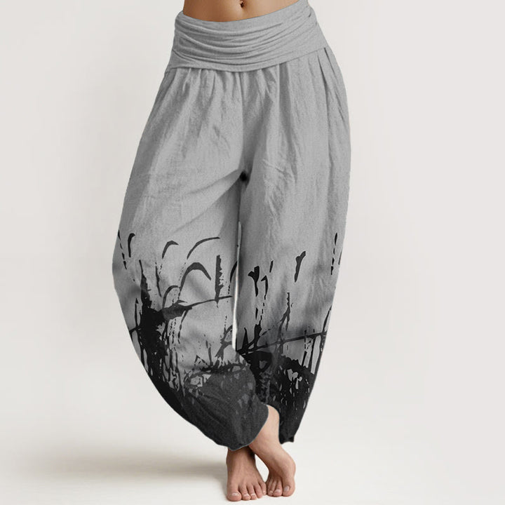 Buddha Stones Pure Cotton Wild Grass Pattern Women's Elastic Waist Harem Pants - Gray - US22,UK/AU26,EU54 (6XL) - image 0