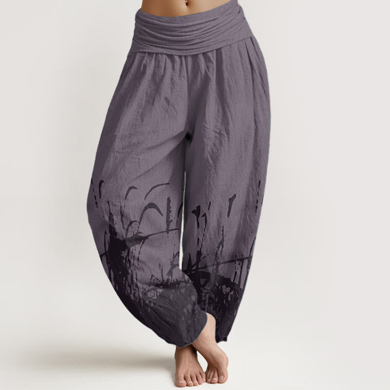Buddha Stones Pure Cotton Wild Grass Pattern Women's Elastic Waist Harem Pants - Purple - US22,UK/AU26,EU54 (6XL) - image 8