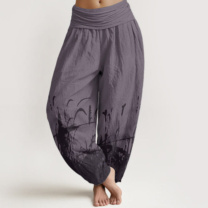 Buddha Stones Pure Cotton Wild Grass Pattern Women's Elastic Waist Harem Pants - Purple - US22,UK/AU26,EU54 (6XL) - image 8