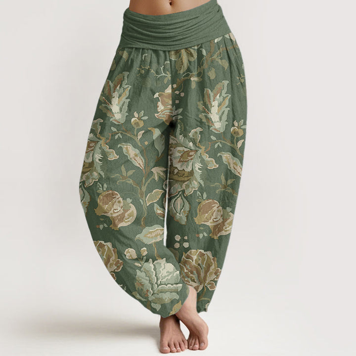 Buddha Stones Pure Cotton Casual Blooming Flowers Buds Design Women's Elastic Waist Harem Pants - DarkSeaGreen - US22,UK/AU26,EU54 (6XL) - image 5