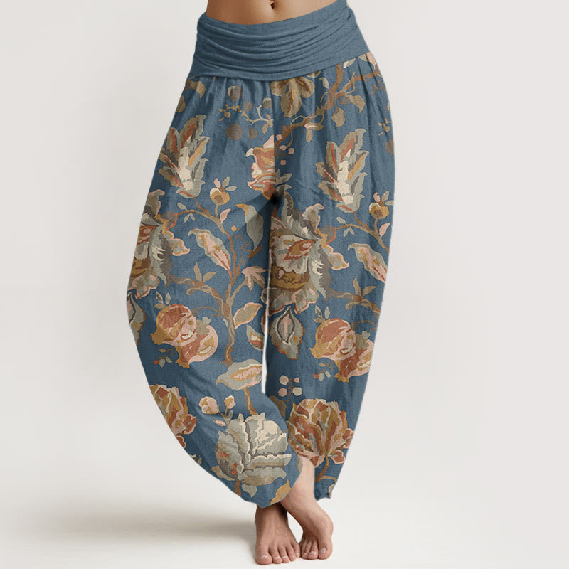 Buddha Stones Pure Cotton Casual Blooming Flowers Buds Design Women's Elastic Waist Harem Pants - CornflowerBlue - US22,UK/AU26,EU54 (6XL) - image 8