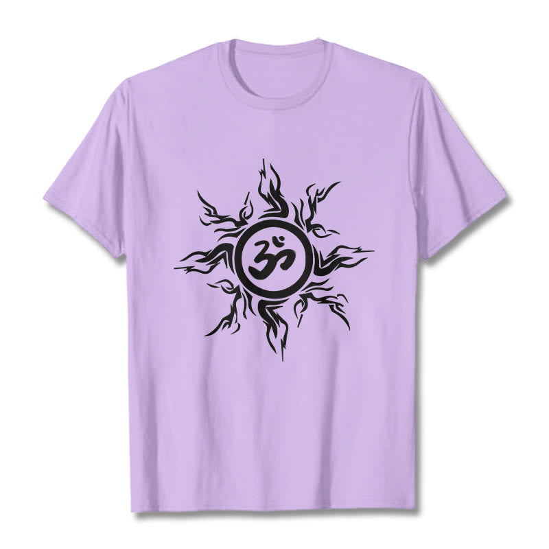 Buddha Stones Sunburst Pattern Surrounding An Om Symbol Pattern Cotton Tee T-shirt - Plum - 2XL - image 16