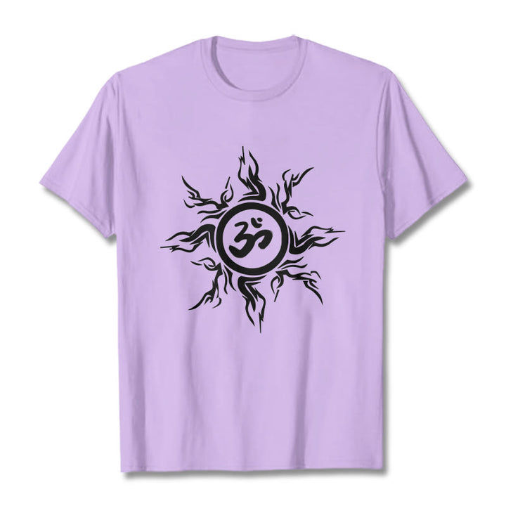 Buddha Stones Sunburst Pattern Surrounding An Om Symbol Pattern Cotton Tee T-shirt - Plum - 2XL - image 16