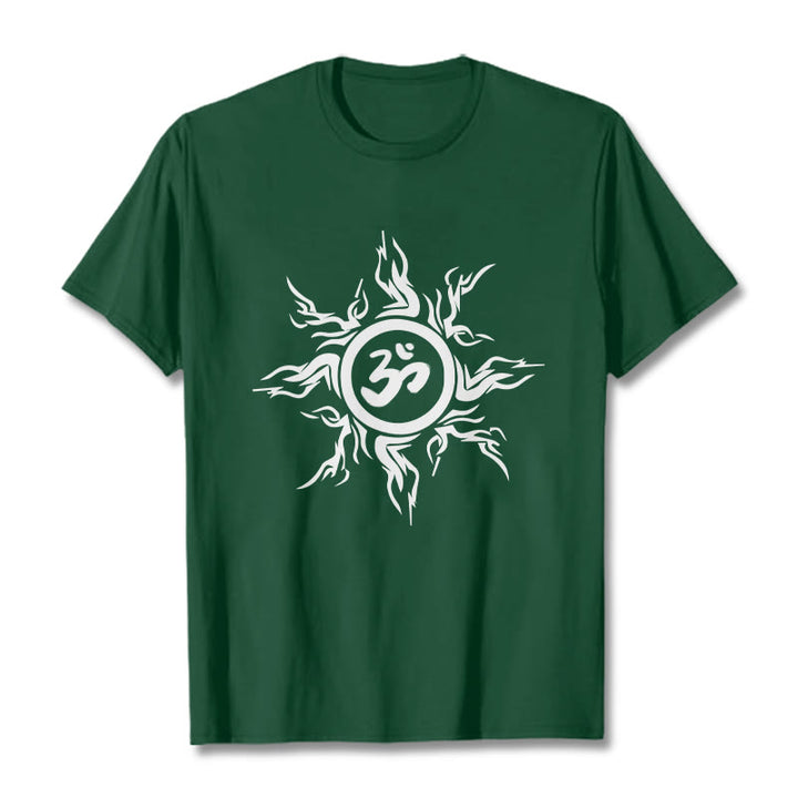 Buddha Stones Sunburst Pattern Surrounding An Om Symbol Pattern Cotton Tee T-shirt - ForestGreen - 2XL - image 10