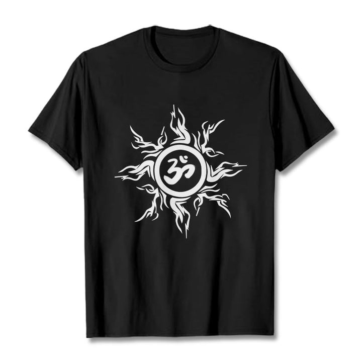 Buddha Stones Sunburst Pattern Surrounding An Om Symbol Pattern Cotton Tee T-shirt - Black - 2XL - image 4