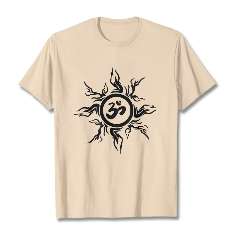 Buddha Stones Sunburst Pattern Surrounding An Om Symbol Pattern Cotton Tee T-shirt - Bisque - 2XL - image 8
