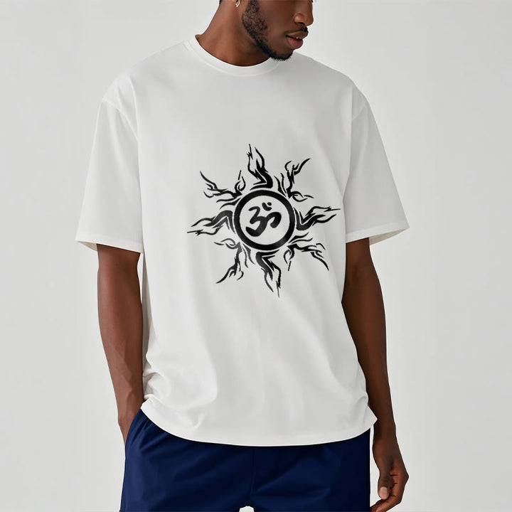 Buddha Stones Sunburst Pattern Surrounding An Om Symbol Pattern Cotton Tee T-shirt - image 2