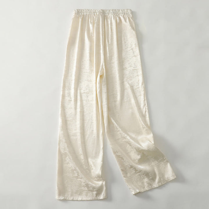 Buddha Stones Spring Casual Jacquard Solid Color Women's Cotton Linen Wide Leg Pants With Pockets - image 1