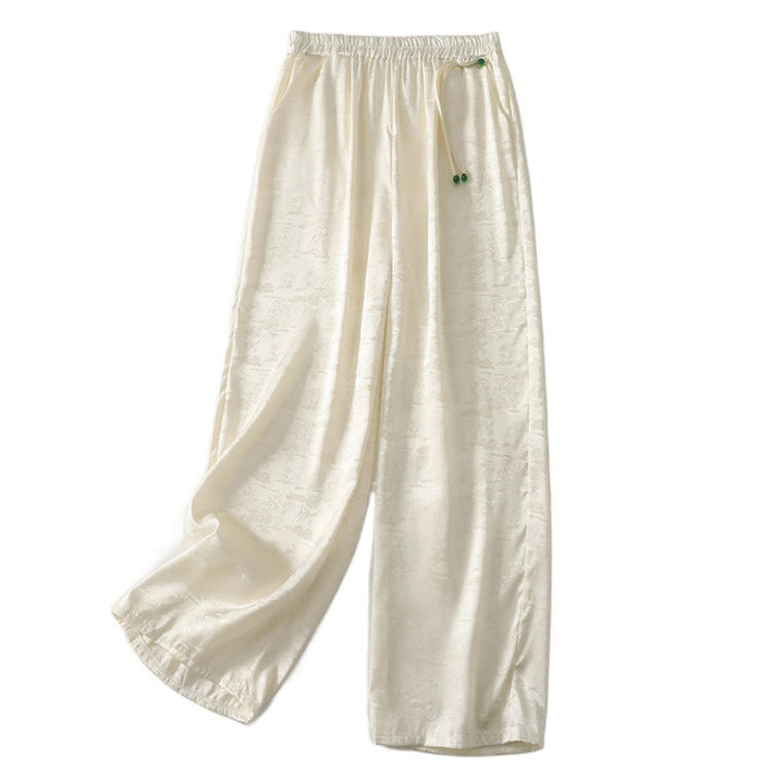 Buddha Stones Spring Casual Jacquard Solid Color Women's Cotton Linen Wide Leg Pants With Pockets - image 7