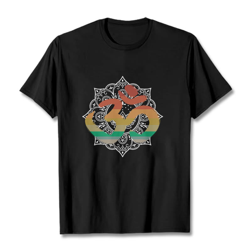 Buddha Stones Gradient-colored Om Sanskrit Mandala Background Pattern Cotton Tee T-shirt - Black - 2XL - image 6