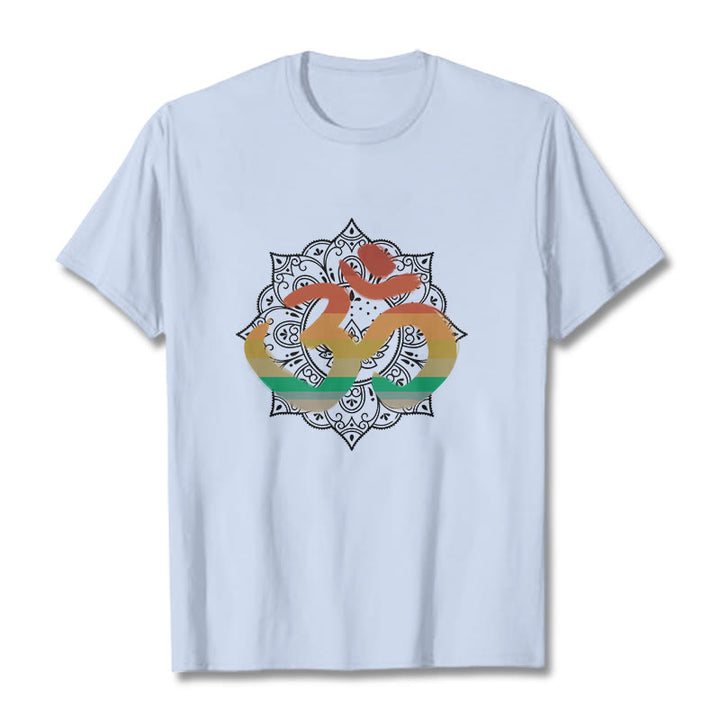 Buddha Stones Gradient-colored Om Sanskrit Mandala Background Pattern Cotton Tee T-shirt - LightCyan - 2XL - image 18