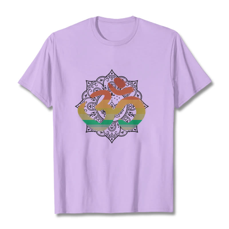 Buddha Stones Gradient-colored Om Sanskrit Mandala Background Pattern Cotton Tee T-shirt - Plum - 2XL - image 16