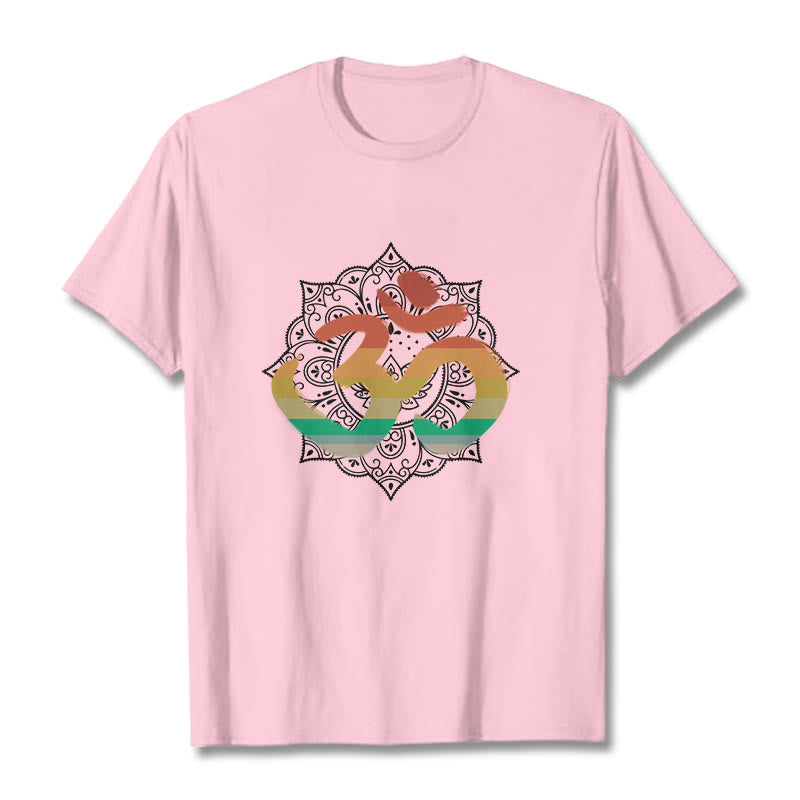 Buddha Stones Gradient-colored Om Sanskrit Mandala Background Pattern Cotton Tee T-shirt - LightPink - 2XL - image 12