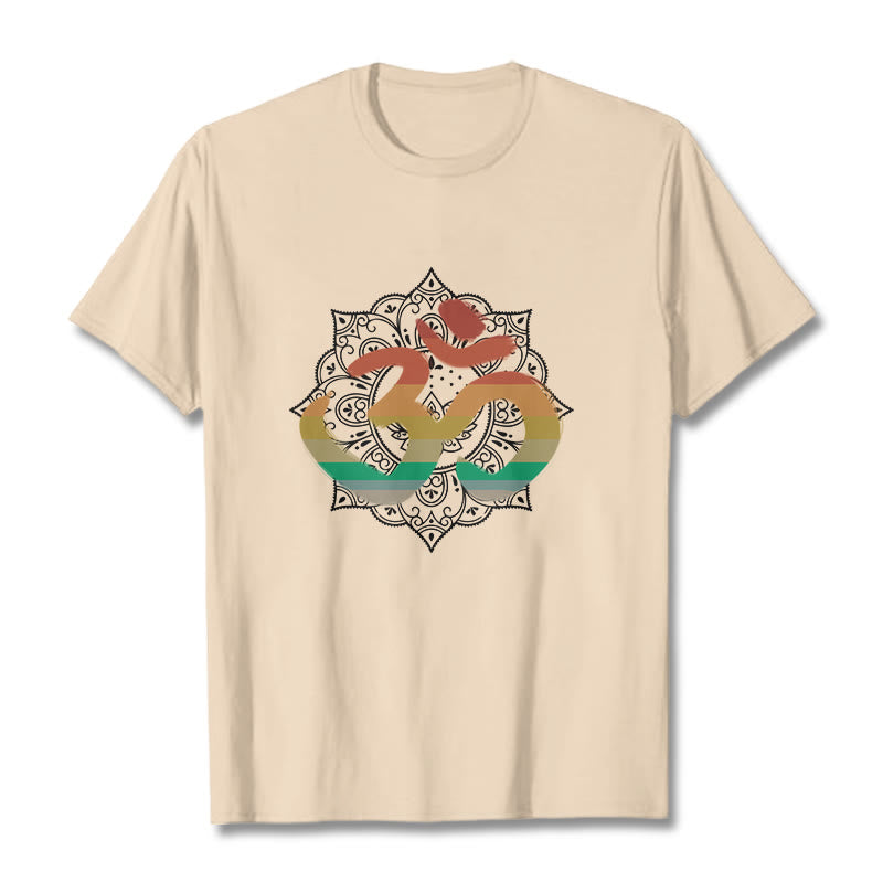 Buddha Stones Gradient-colored Om Sanskrit Mandala Background Pattern Cotton Tee T-shirt - Bisque - 2XL - image 10