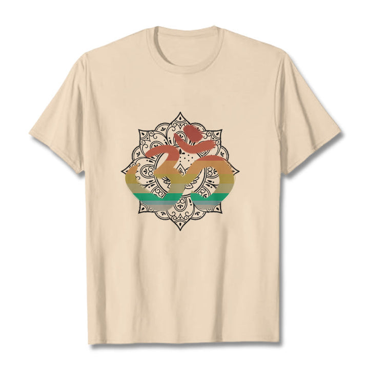 Buddha Stones Gradient-colored Om Sanskrit Mandala Background Pattern Cotton Tee T-shirt - Bisque - 2XL - image 10