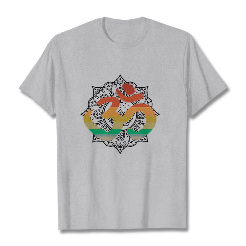 Buddha Stones Gradient-colored Om Sanskrit Mandala Background Pattern Cotton Tee T-shirt - LightGrey - 2XL - image 19