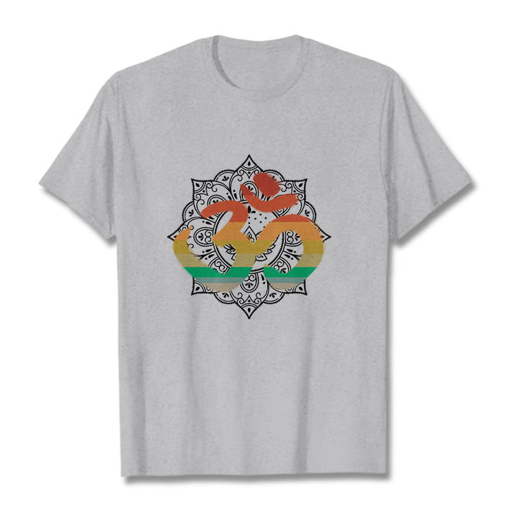 Buddha Stones Gradient-colored Om Sanskrit Mandala Background Pattern Cotton Tee T-shirt - LightGrey - 2XL - image 19