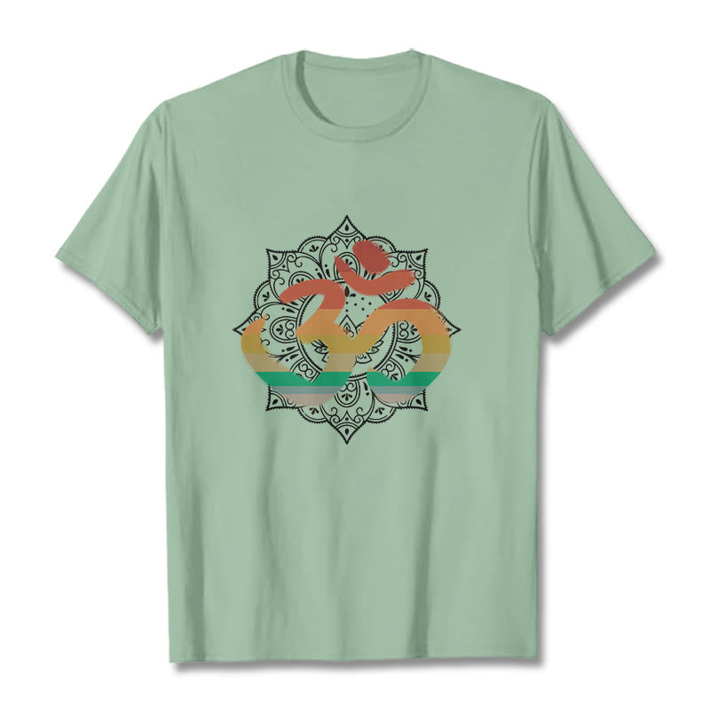 Buddha Stones Gradient-colored Om Sanskrit Mandala Background Pattern Cotton Tee T-shirt - PaleGreen - 2XL - image 14