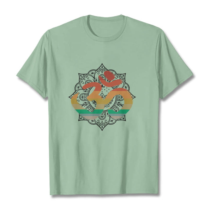 Buddha Stones Gradient-colored Om Sanskrit Mandala Background Pattern Cotton Tee T-shirt - PaleGreen - 2XL - image 14