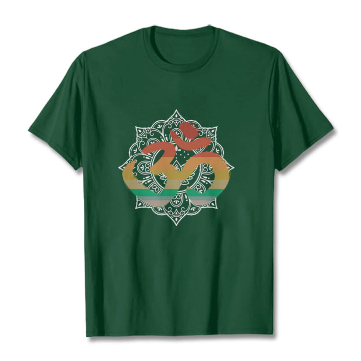 Buddha Stones Gradient-colored Om Sanskrit Mandala Background Pattern Cotton Tee T-shirt - ForestGreen - 2XL - image 0