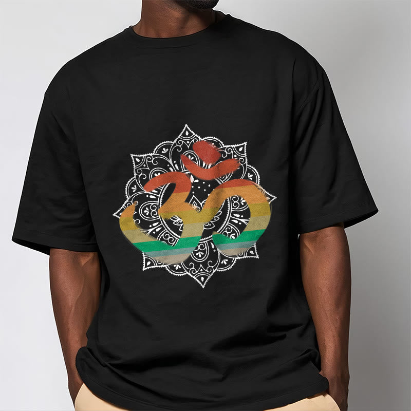 Buddha Stones Gradient-colored Om Sanskrit Mandala Background Pattern Cotton Tee T-shirt - image 8