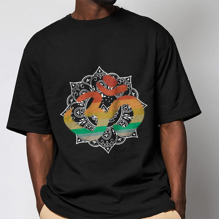 Buddha Stones Gradient-colored Om Sanskrit Mandala Background Pattern Cotton Tee T-shirt - image 8