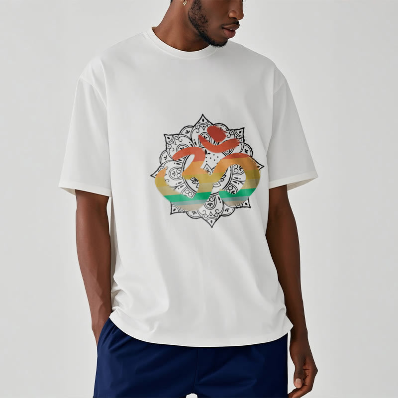Buddha Stones Gradient-colored Om Sanskrit Mandala Background Pattern Cotton Tee T-shirt - image 4