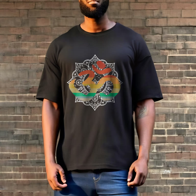 Buddha Stones Gradient-colored Om Sanskrit Mandala Background Pattern Cotton Tee T-shirt - image 9